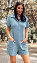 Collared Ribbed Romper | Denim Blue