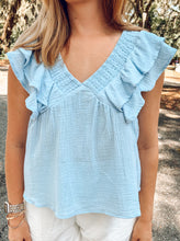 Bright Skies Ruffle Top | Lt. Blue