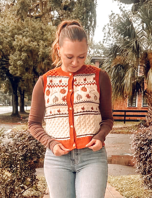 Pumpkin Fair Isle Cable Sweater Vest