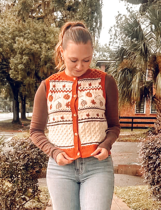 Pumpkin Fair Isle Cable Sweater Vest