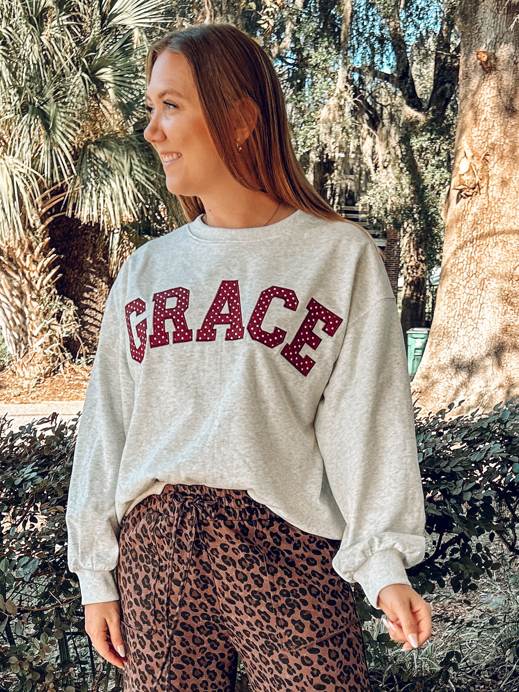 Grace Polka Dot Patch Sweatshirt | Grey