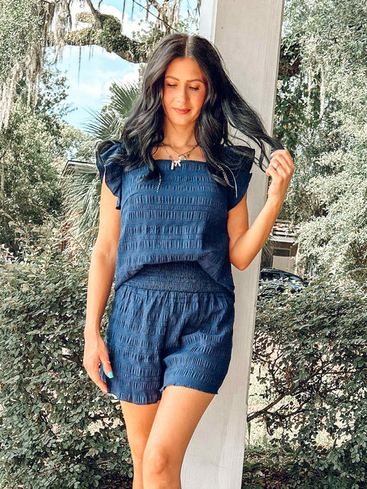 Textured Shirring Set | Navy