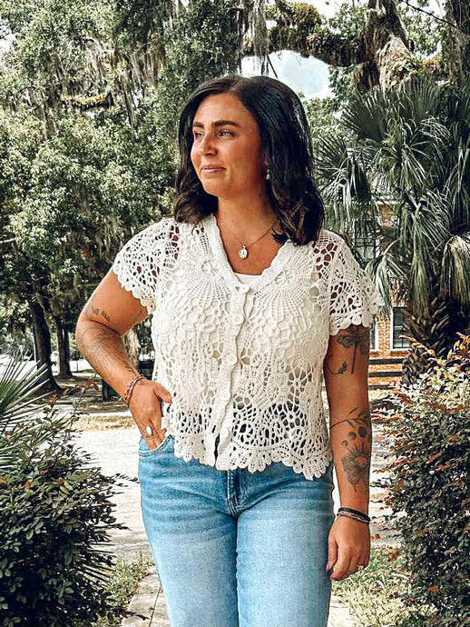 Crochet Button Top | Natural