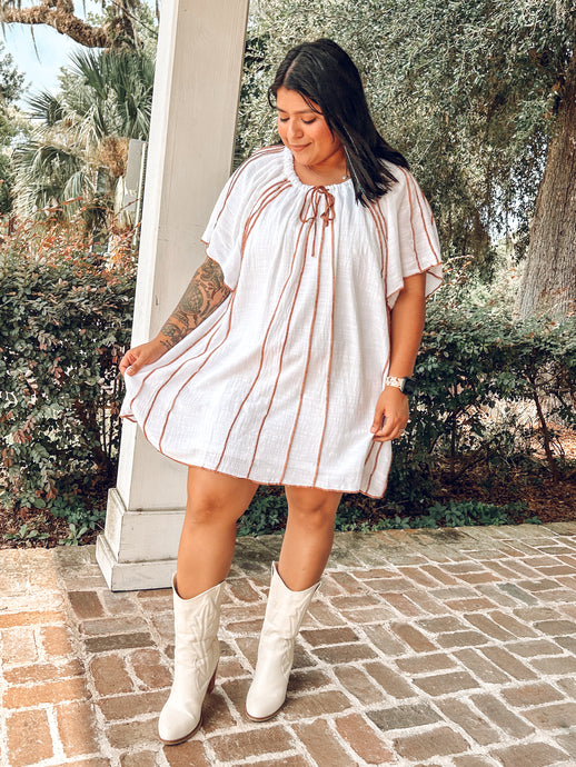 Fall Piped Boho Dress | White