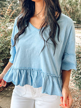 Mineral Wash Ruffle Top | Blue