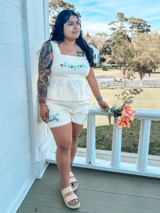 Sweet Embroidered Tank + Shorts Set | Buttercream