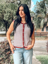 Striped Knit Button Vest Top | Burgundy