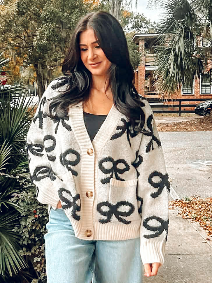 Everyday Bow Cardigan | White