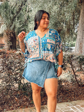Boho Printed Floral Top | Navy