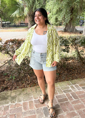 Retro Button Down Top | Lime
