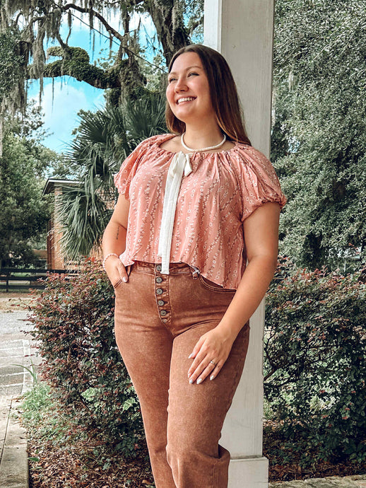 Fiona Floral Bow Top | Mauve