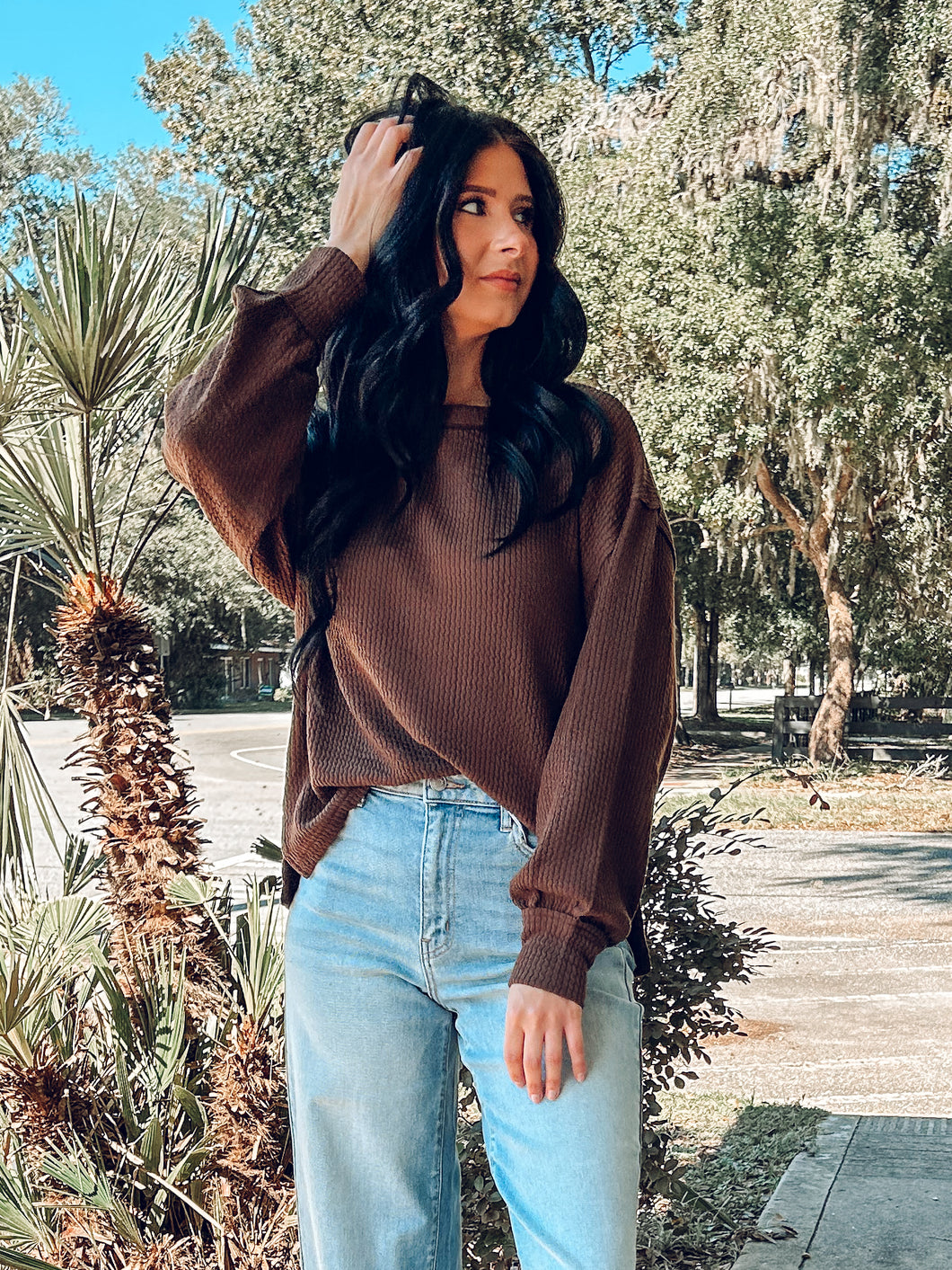 Textured Exposed Seam Knit | Chocolate