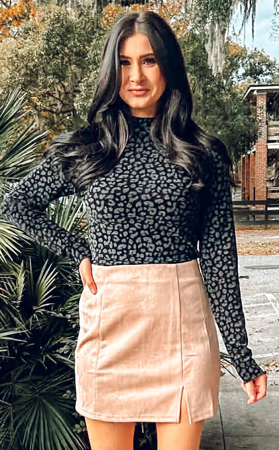 Cheetah Mock Neck Top | Black