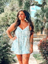 Cotton Floral Denim Romper | Blue/White