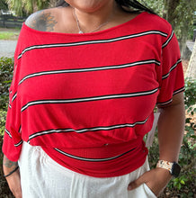 Asymmetrical Stripe Dolman Top | Red