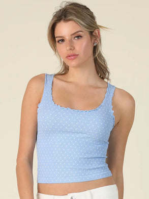 Polka Dot Edge Crop Tank | Blue