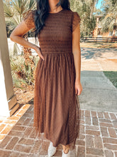 Polka Dot Smocked Midi Dress | Brown