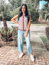 Striped Knit Button Vest Top | Burgundy