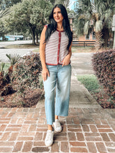 Striped Knit Button Vest Top | Burgundy