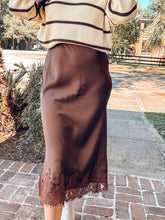 Satin Slip On Pencil Skirt | Brown
