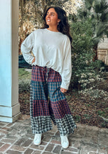 Patchwork Plaid Wide Leg Pant