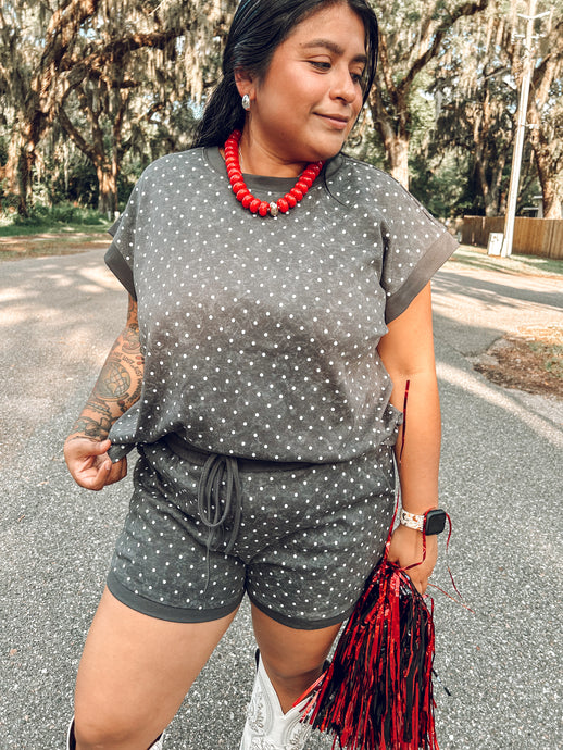Polka Dot Shorts Set | Washed Black