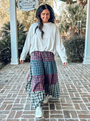 Patchwork Plaid Wide Leg Pant