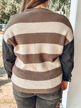 Black Denim Striped Cardigan | Mocha