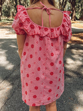 Fly Gingham Embroidered Dress | Red