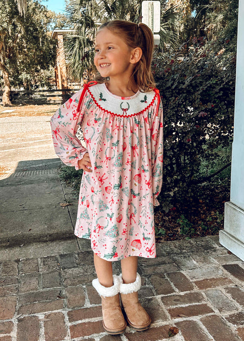 Winter Christmas Smock Dress | Pink