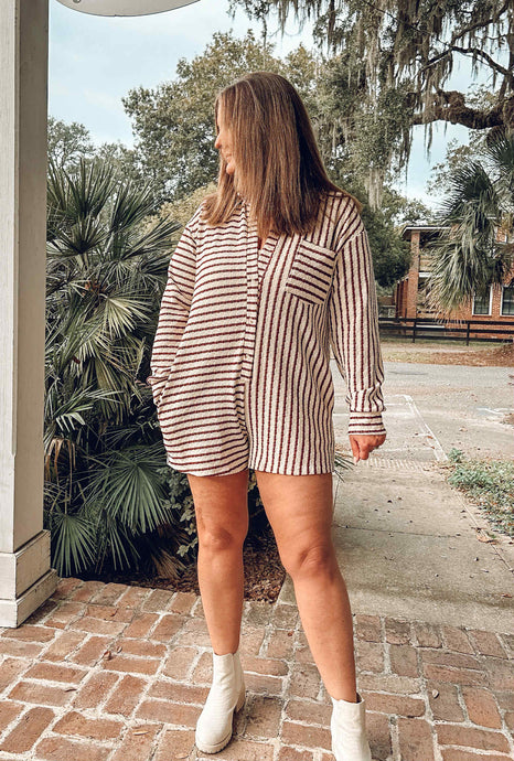 Grateful Striped Collared Romper | Burgundy