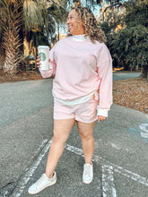 Girly Striped Mock Sweatshirt Set | Pink