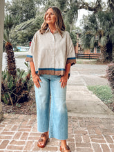 Scalloped Hem Striped Top | Cream/Navy