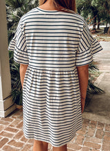Beach Striped Ruffle Dress | White/Navy
