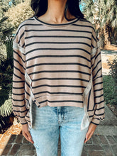 Cotton Blend Striped Top | Mocha