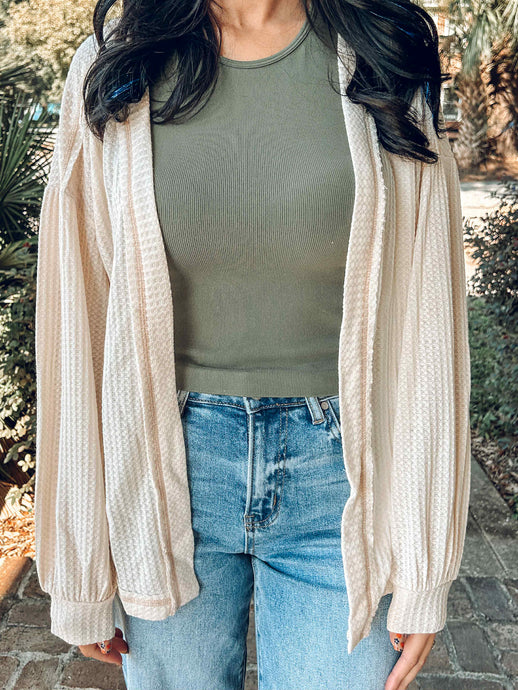 Waffle Stitched Open Cardigan | Cream