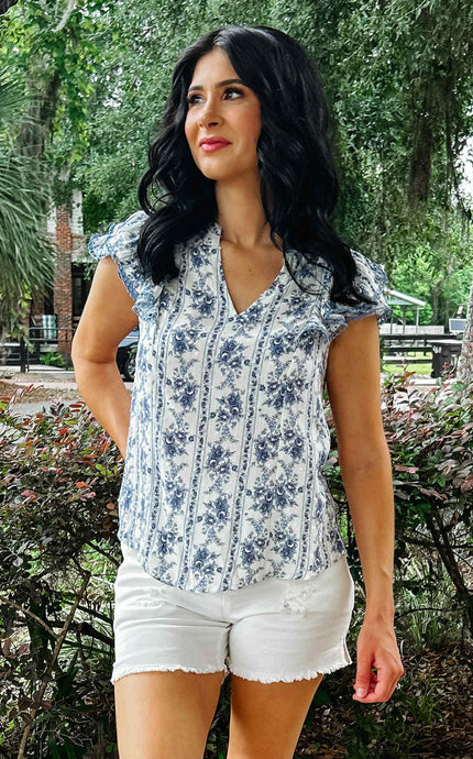 Floral Ruffle Top | Blue