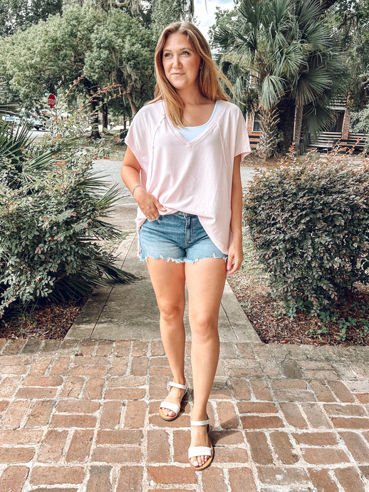 Oversized Mineral Washed Top | Soft Pink