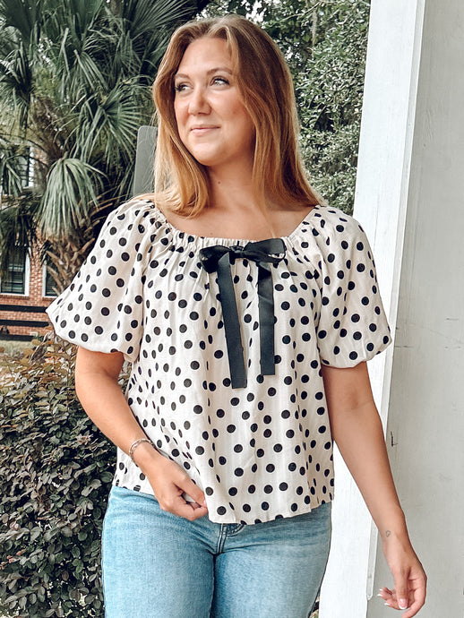Bow Polka Dot Top | Cream
