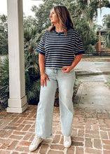 Oversize Knit Striped Top | Navy