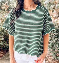 Scalloped Striped Top | Green