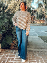 Striped Textured Henley Top | Taupe