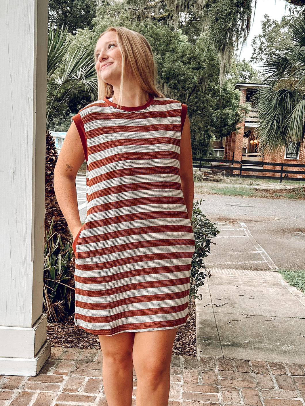 Striped Mini Cap Sleeve Dress | Spice