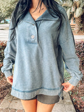 Mock Neck Mineral Washed Top | Denim