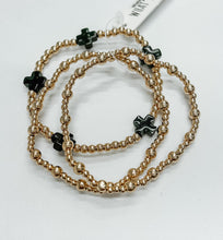 Gold Beaded with Black Cross Stretch Bracelets |  Set of 3