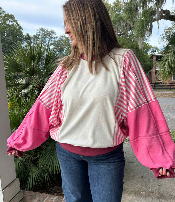 Candy Striped Sweatshirt | Pink