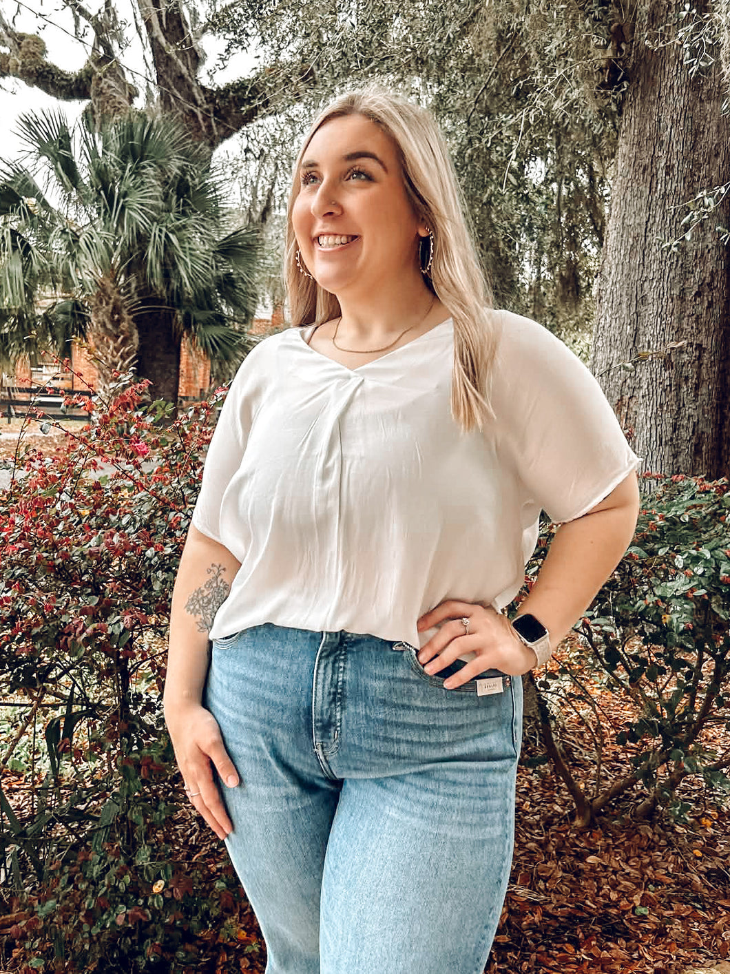 Satin Dolman Top | White