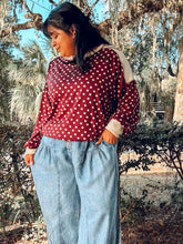 Polka Dot Contrast Ribbed Sweatshirt | Burgundy