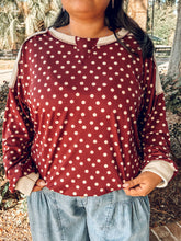 Polka Dot Contrast Ribbed Sweatshirt | Burgundy