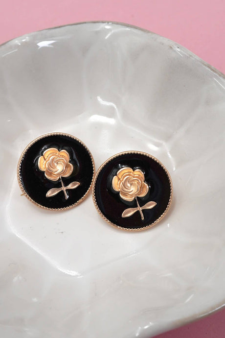 Golden Rose Stud Earring | Black
